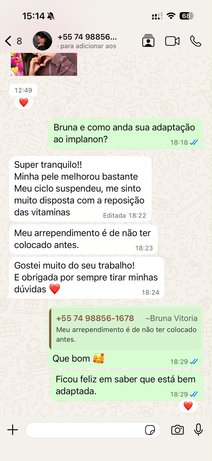 Depoimento de paciente sobre adaptação ao Implanon